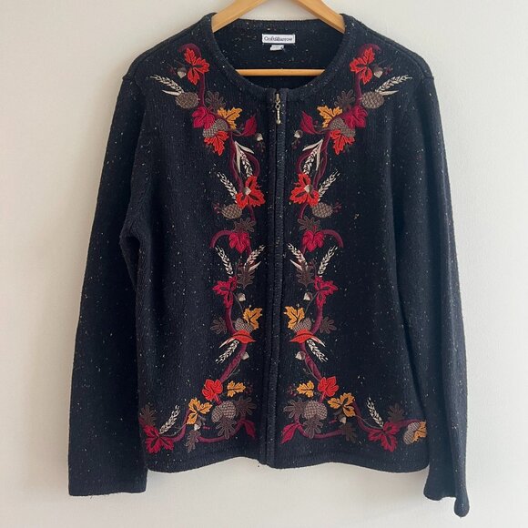 croft & barrow Sweaters - Vintage Croft & Barrow Embroidered Fall Sweater Leaf Cottagecore Academia Knit
